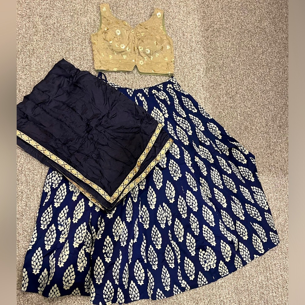 Navy Blue and Gold Lehenga